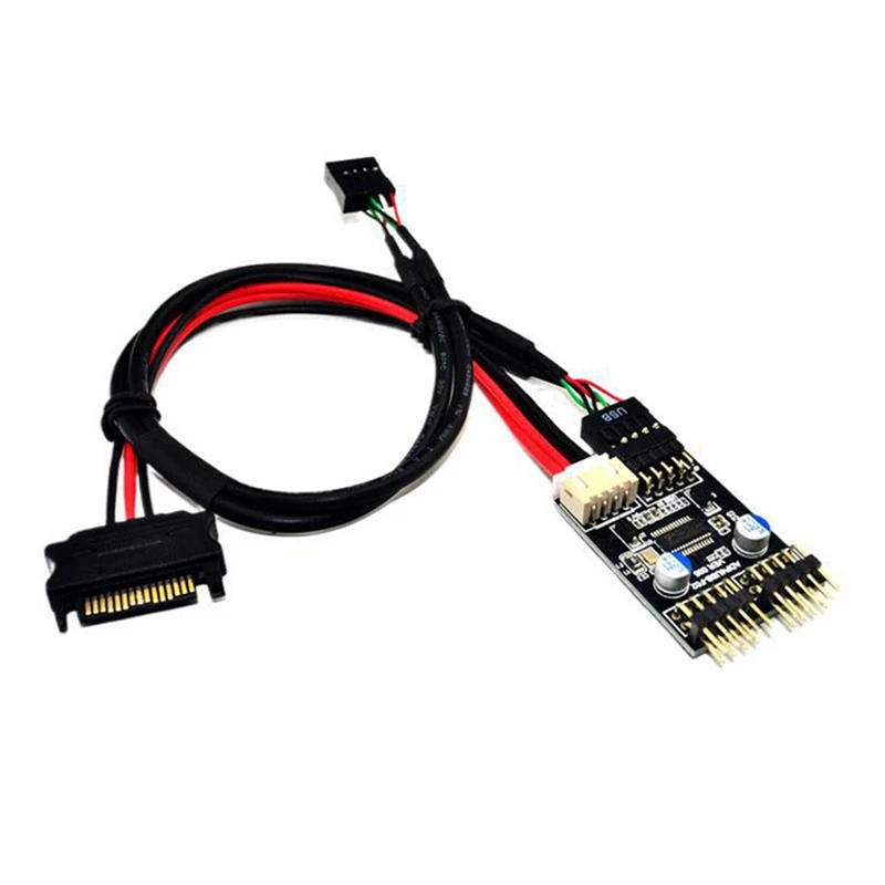 9Pin USB Connector 1 To 2 USB Extension Cable USB HUB USB2.0 9Pin Header Connector Adapter With SATA Power Cable