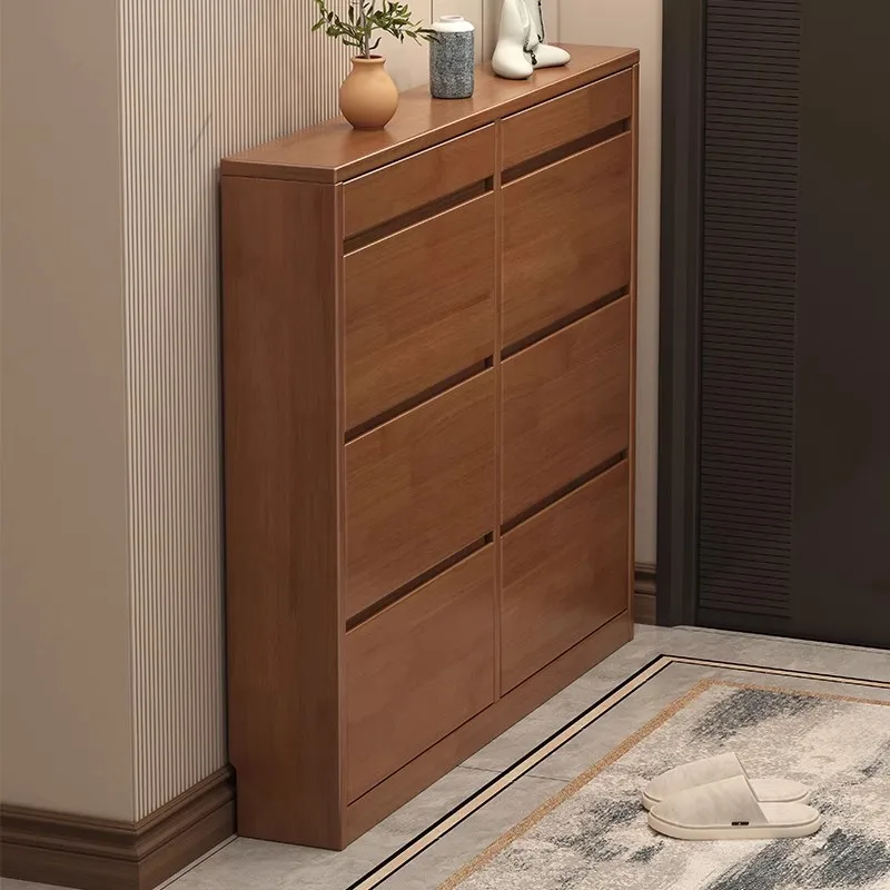Solid wood ultra-thin flip shoe cabinet storage large capacity 17 cm inclined entrance corridor storage wooden furniture