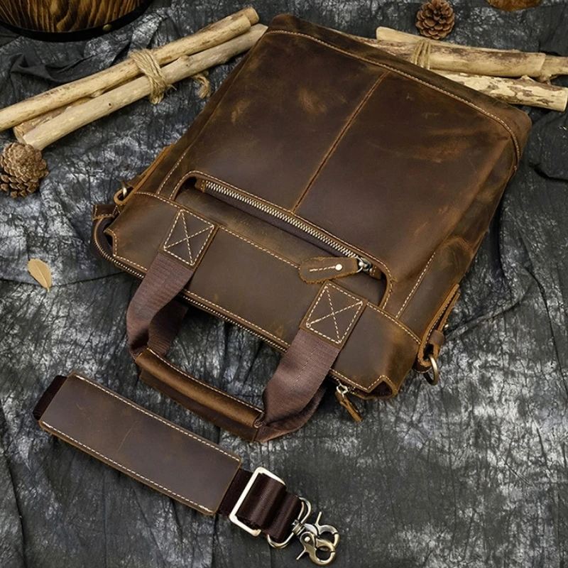 New Design Luxury Men\'s Handbag Genuine Leather Male Shoulder Crossbody Bag Business College Student Top Handle Bag Briefcase