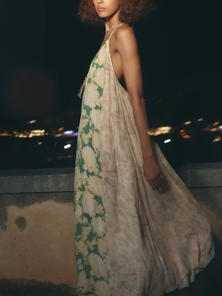 

Новое летнее лоскутное платье с цветочным принтом Dr, женское платье Ele Sle No-Ba, экспозиция ZA2025, женский этнический сценический костюм