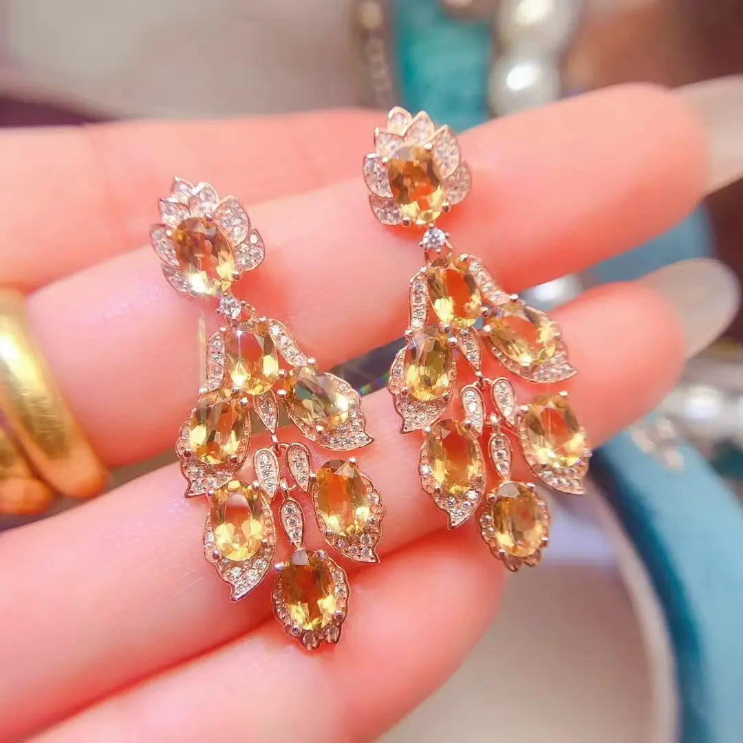 

Серьги из стерлингового серебра с кристаллами для свадьбы, серьги-капли из натурального цитрина, позолоченные 18 карат, серебро 925 пробы, ювелирные изделия дляirne