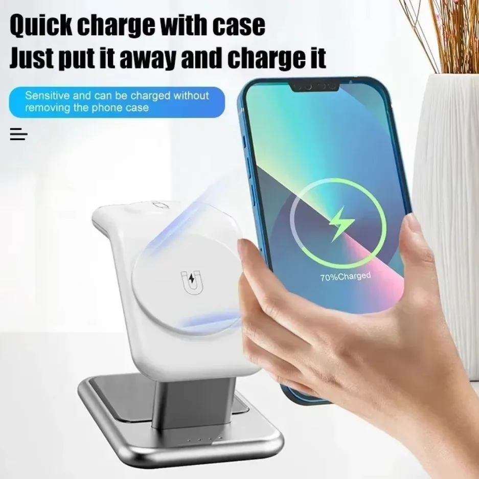 3 In 1 Magnetic Wireless Charger Stand For iPhone 16 15 14 13 12 11 Pro Max Airpods Pro Apple Watch 9 8 7 Wireless Fast Charging