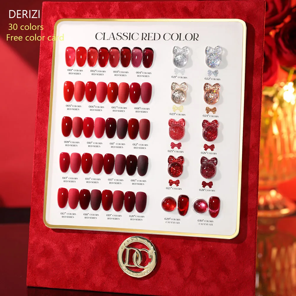 

High Quality Chrismas New Year Red Gel Polish Set With Color Chart Soak Off Gel Varnish Glitter Cat Eye Gel Nail Art Whole Set
