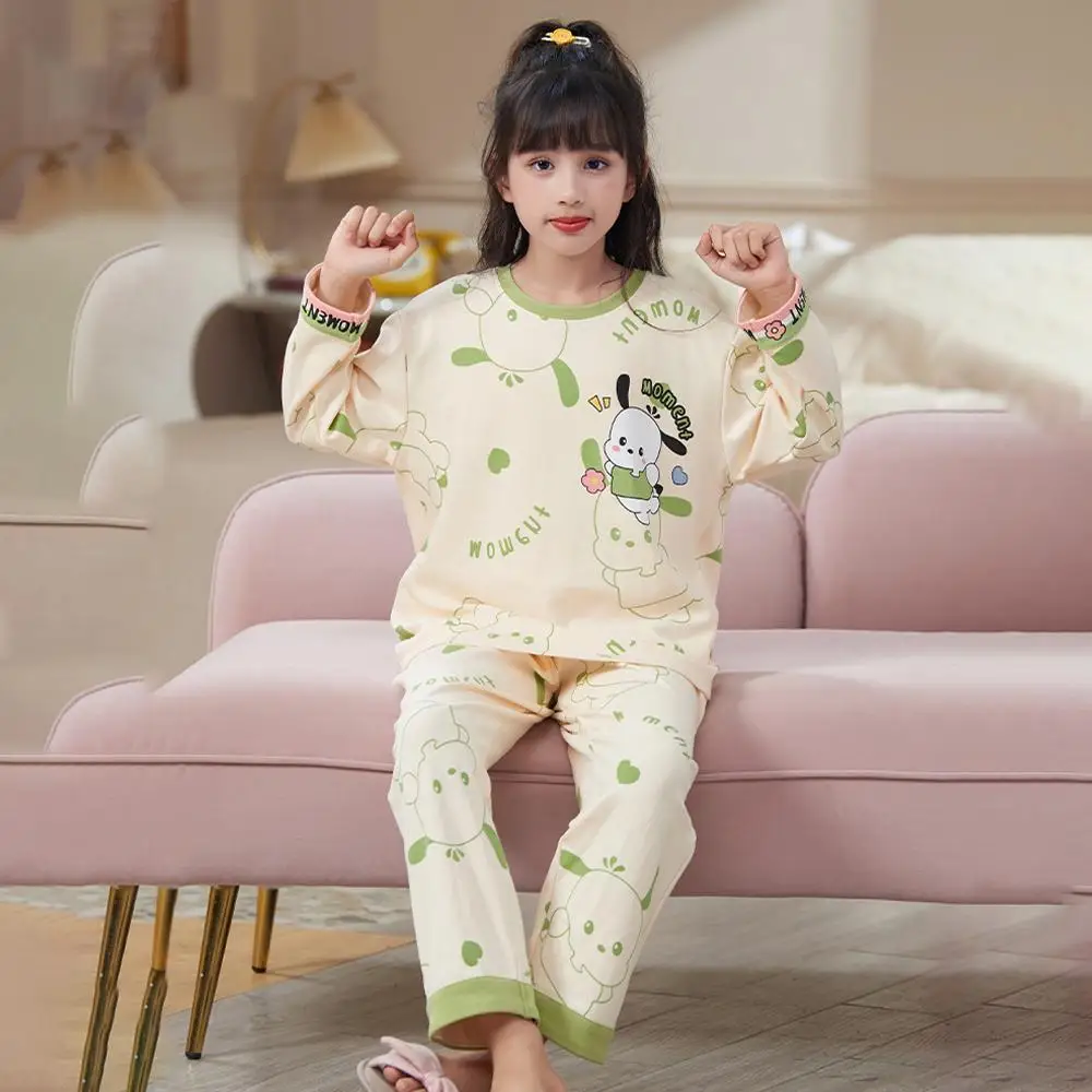 Anime Sanrios Pochacco Kuromi Melody Kids Pajamas Round Neck Long Sleeve Tops Kawaii Spring Cartoon Girl Cute Homewear Sleepwear