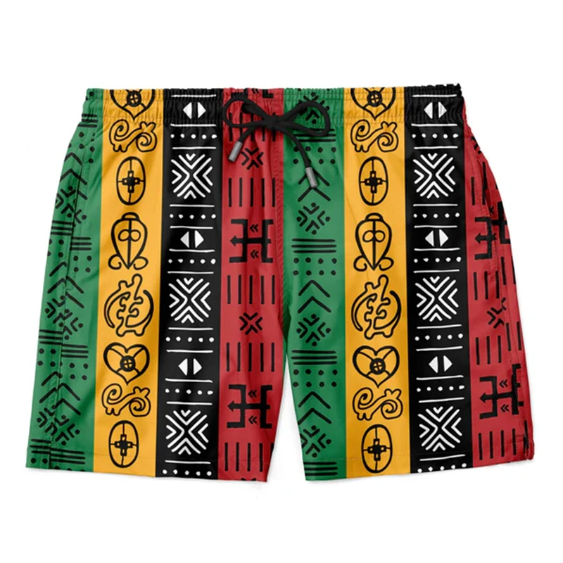Men's Beach Pants Retro African Stripe 3D Printed Hawaii Shorts Men's Summer Breathable Trunks Fitness Street Men's Ropa Hombre