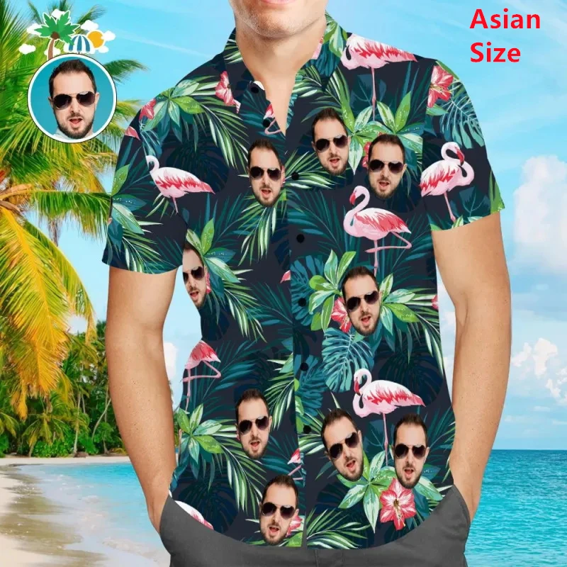 

Funny Face Custom Hawaiian Mens Shirts Flower Plants Design Unisex 3D Printed Personalized Beach Shirt Lapel Short Sleeve Tops