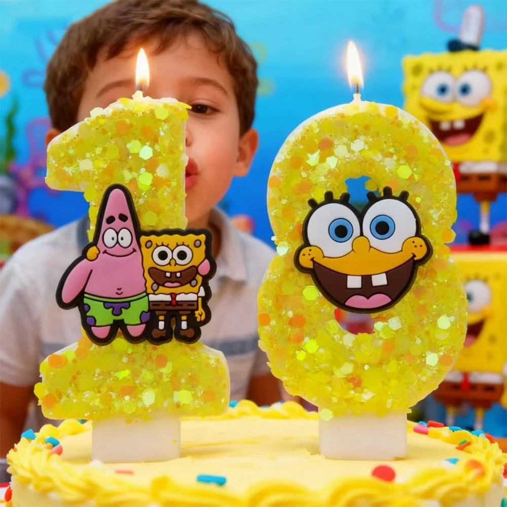Anime Spongebob Kerze Nummer 0-9 Kinder Geburtstag Kuchen Dekoration Lieferungen Baby Shower Party Decor Geschenke