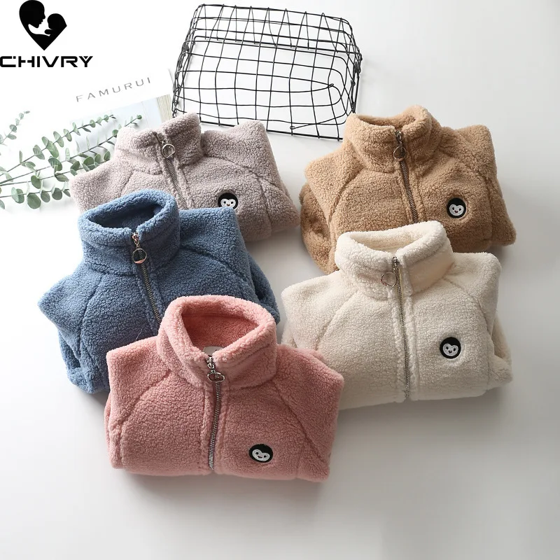 

Boys Girl Outerwear Stand Collar Zipper Coat Kids Baby Sweatshirt Autumn Winter Thicken Warm Soft Polar Fleece Jacket Clothing