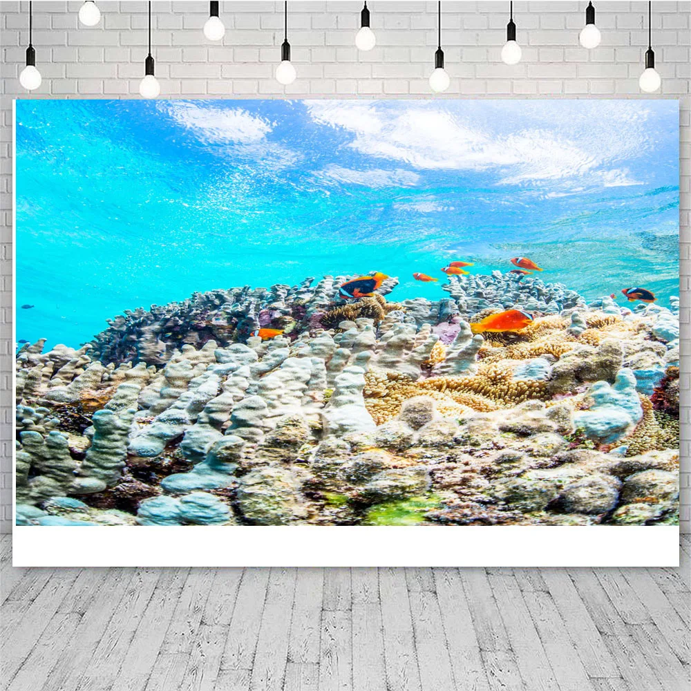 Telón de fondo bajo el mar, Fondo de fotografía con temática oceánica, peces de Coral, mundo submarino, arrecife de Atoll, fiesta de verano, Baby Shower