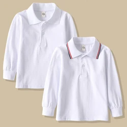 New Spring Children Long Sleeve Tshirts Cotton Primary School Uniform White Turn-down Collar Graduation Costume for Kids Girls