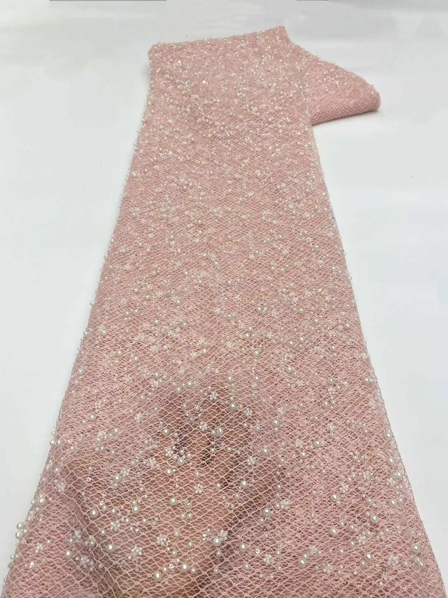 

African 3D Lace Fabric 2026 High Quality Luxury Handmade Beaded Lace Fabric Bridal French Tulle Mesh Lace for Wedding HXZ6487