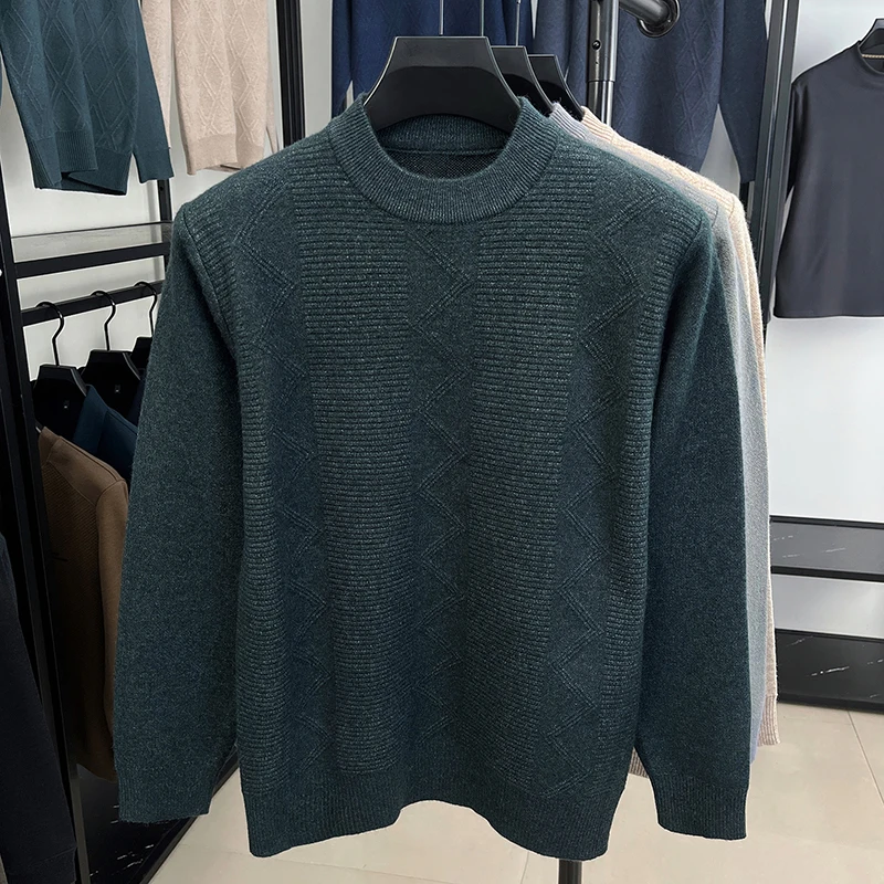 Fashion solid color jacquard men's sweater high-quality luxury soft comfort autumn winter new casual round neck knitted pullover