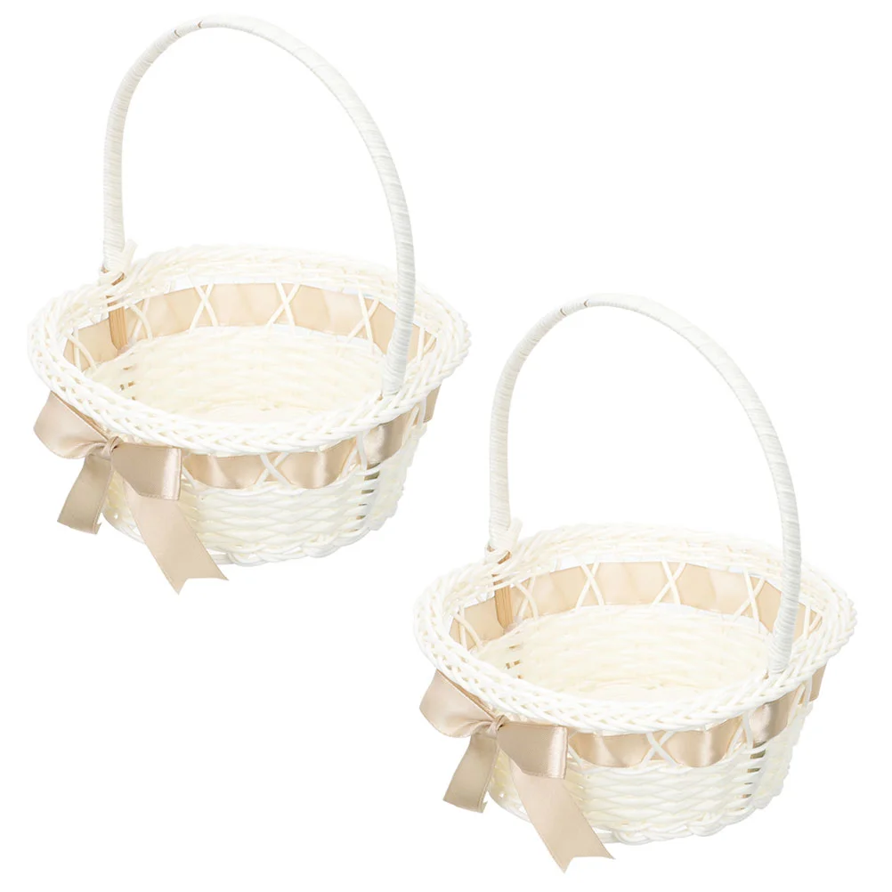 

2 Pcs Hanging Basket with Flowers Hand-woven Handle Storage Plastic Baby Baskets