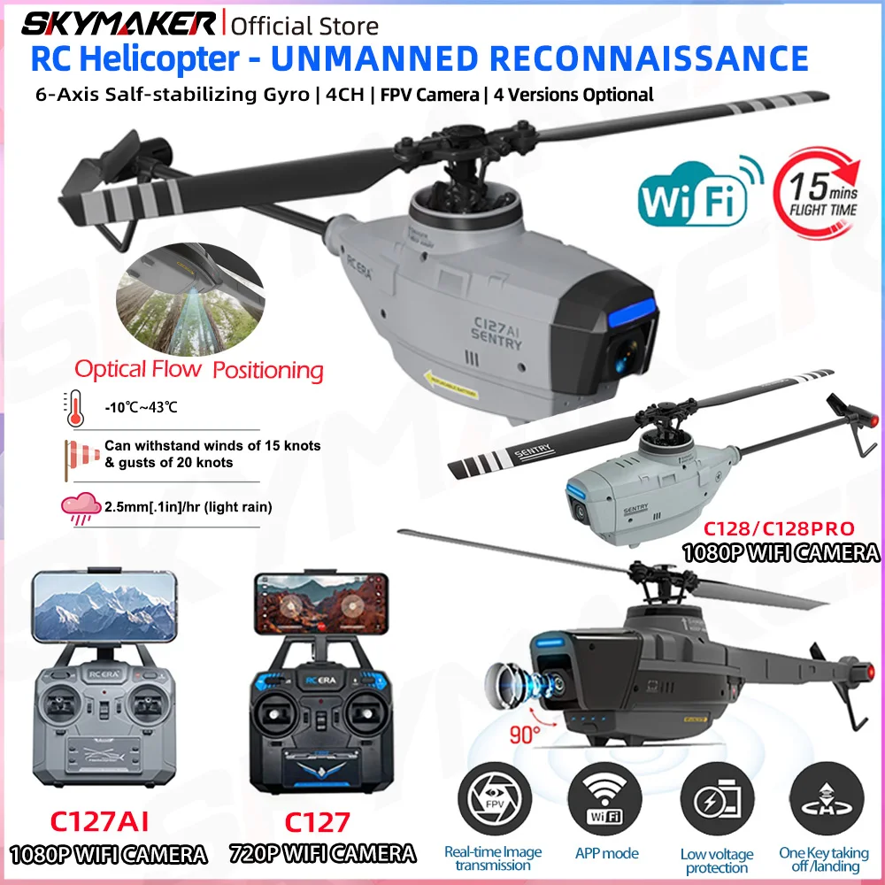 Helicóptero RC ERA C127AI C127 C128 2.4G 4CH con Control Remoto, Flybarless, Giroscopio de 6 Ejes, Cámara FPV Wifi, para Adultos