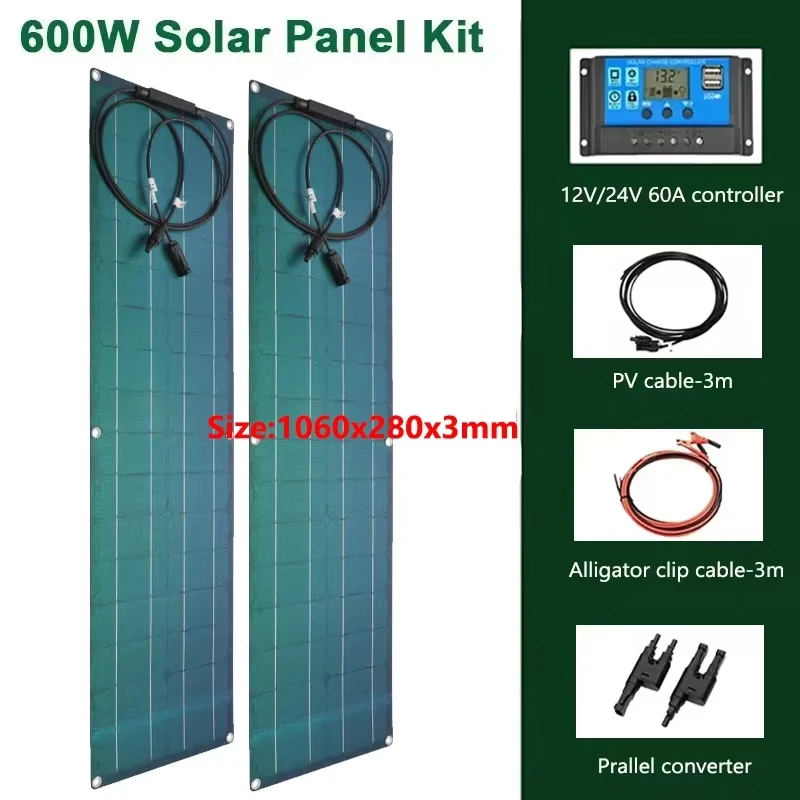 600W 300W Flexibel Zonnepaneel Kit 18V Monokristallijn Cel Zonne-Energie Systeem Voor Outdoor Camping Jacht Auto Rv Boot Power Noodgeval