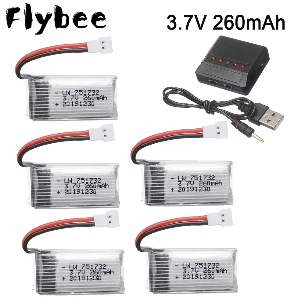 

5pcs Original Battery 3.7V 260mAh Lipo Battery And X5 Charger For H8 RC Quadcopter Drone Part H8 Mini Drone Parts 3.7V Battery