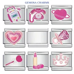 GEMOSA Women Pretty Fashion Pink Lipstick Sunglasses Italian Charms Links Fit 9mm Stainless Steel Bracelet Making Jewelry