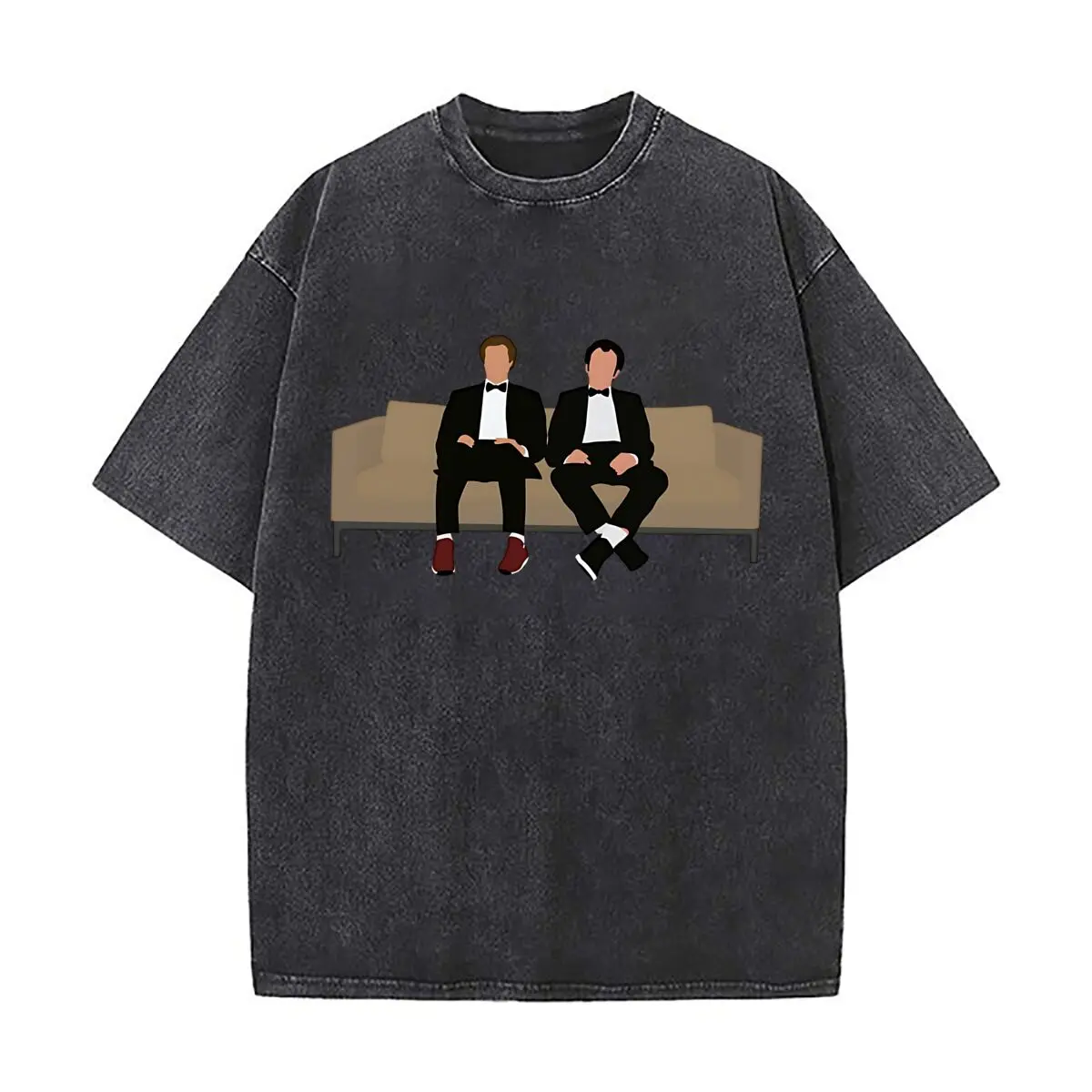 Two Men Realistic Black Formal Portrait Themed Design Sports Casual Distressed Washed Short Sleeve Breathable Cotton Top