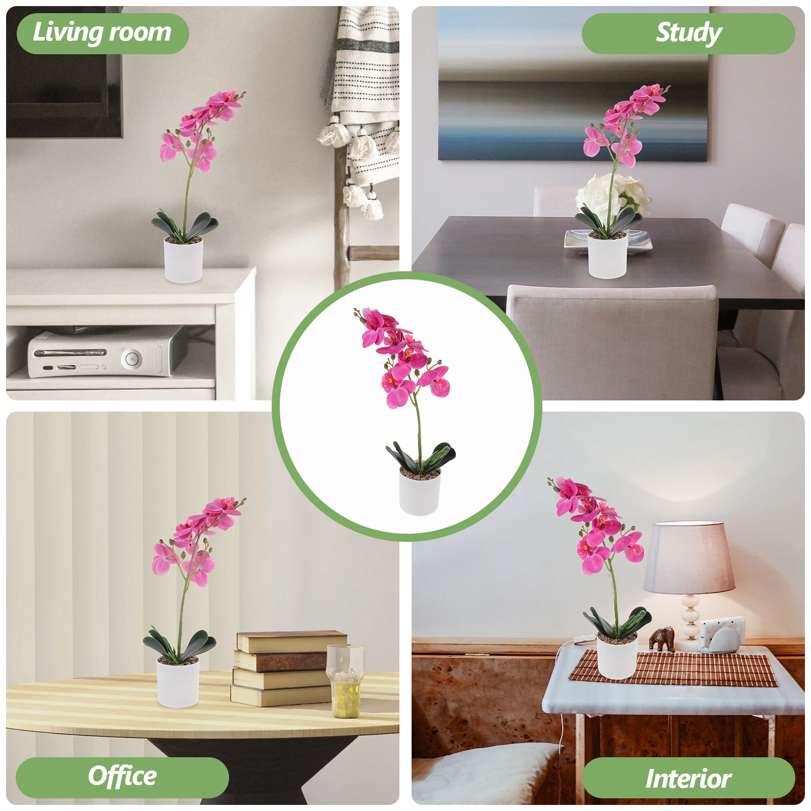 

Simulated Phalaenopsis Potted Plant 8 Purple Orchids Artificial Plants Home Decor Living Room Bedroom Kitchen Ornament Fake