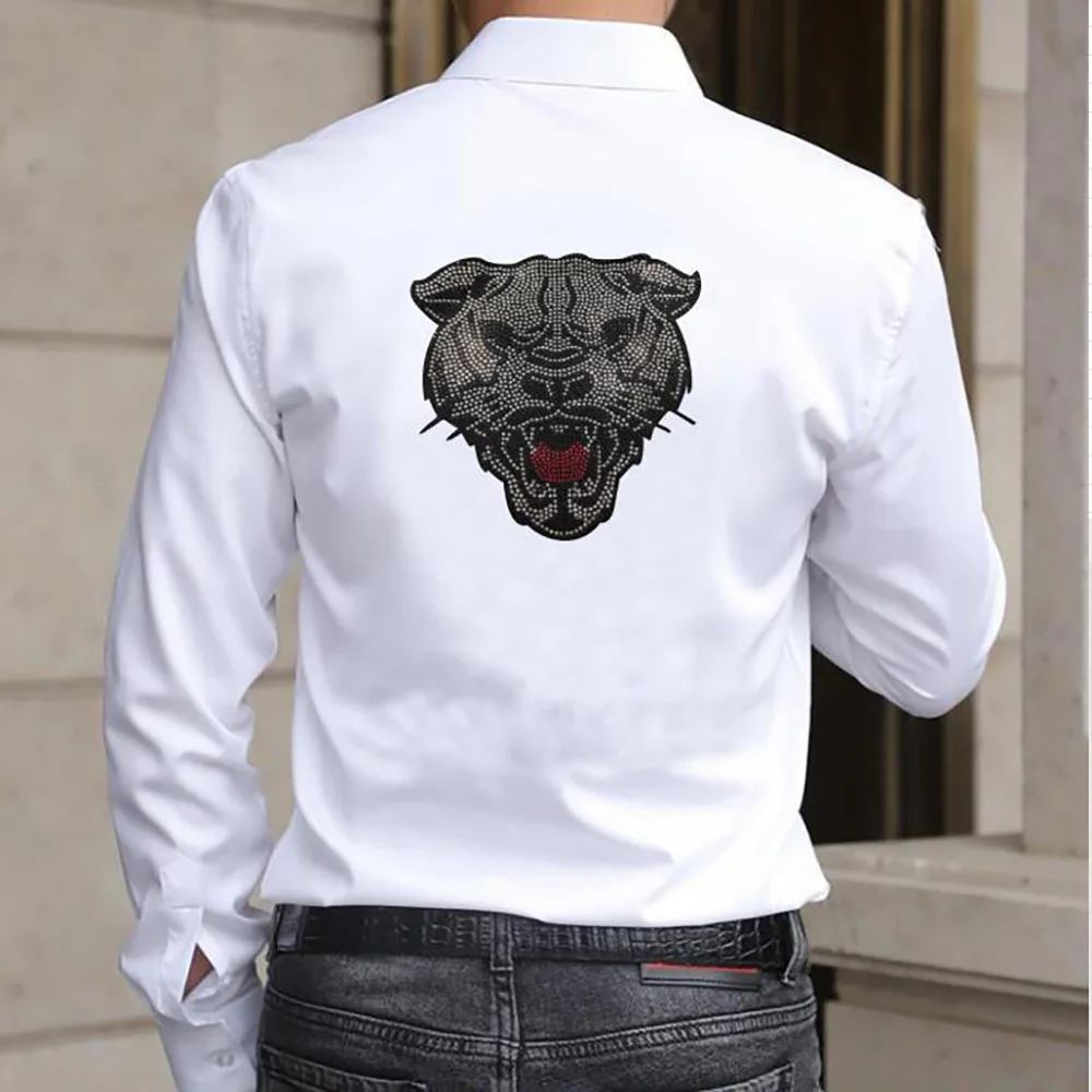 

Fashion 2023 new designer Shirts for Man Rhinestone Shirt Premium Slim Fit Long Sleeve two color man Shirts 098