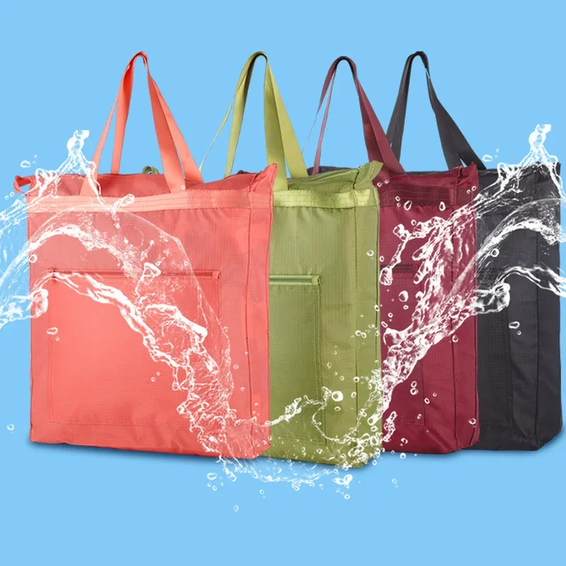 Big Size Tote Eco Shopping Bag Women Reusable Polyester Portable Shoulder Bags Girl Handbags Folding Pouch Shopper Bag Foldable