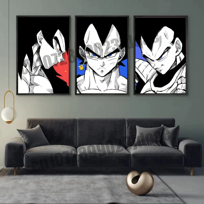 Anime Dragon Ball Goku Vegeta Super Saiyan Hitam dan Putih Gaya Sketsa Cat Air Kanvas Gambar Garis Poster Hadiah Terbaik