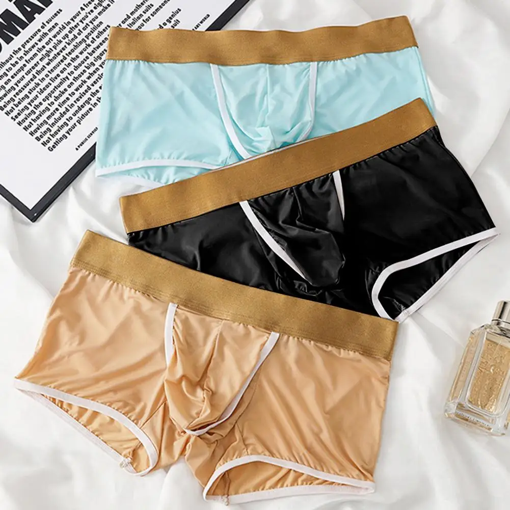 Homens boxer roupa interior mid-rise cintura elástica u-convexo shorts briefs cor sólida respirável linhas suaves secagem rápida calcinha masculina