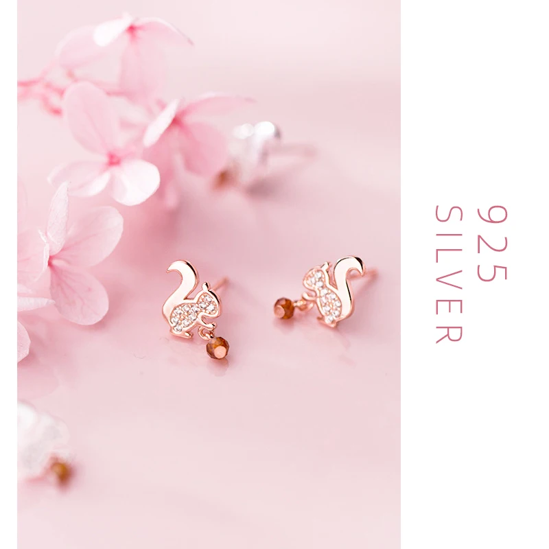 Modian 100% 925 srebro oryginalny Design różowe złoto kolor śliczne wiewiórka stadniny kolczyki dla kobiet moda Bijoux Brincos — zdjęcie 3