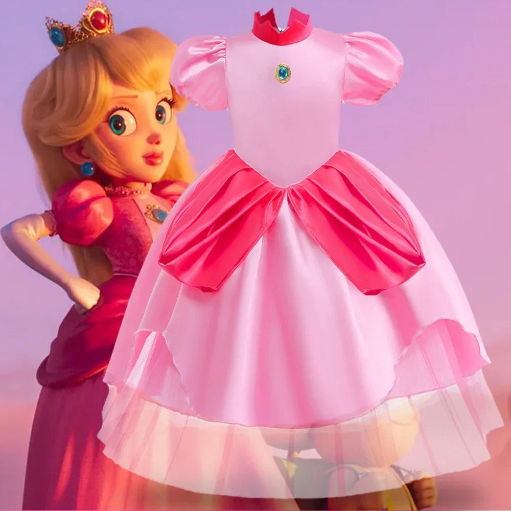 Princesa Peach Cosplay Costumes para meninas, vestidos de fantasia, performance do jogo, Halloween Role Play, roupas de festa infantil