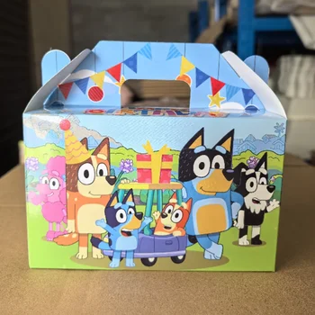 12pcs 세트 Bluey 및 가족 피규어 선물 상자 어린이 만화 골판지 휴대용 사탕 생일 파티 선물 휴대용 팝콘 상자