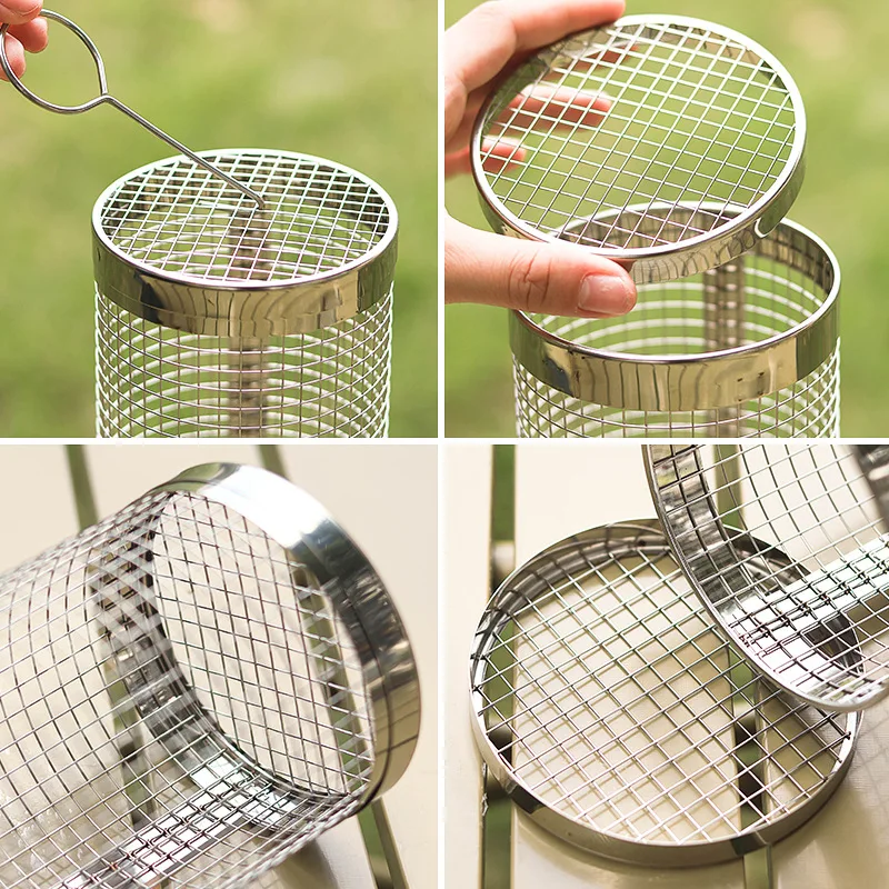 Rolling Grilling Baskets 2pcs Stainless Steel Grill Net Tube Round Mesh Rotation Barbecue Cage for Outdoor BBQ Grill Accessories