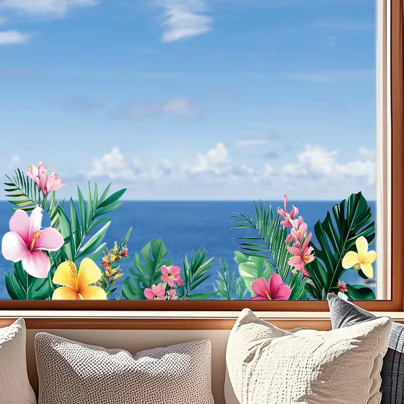 1PC， Orange sunflower electrostatic sticker, adhesive free electrostatic sticker suitable for home decoration