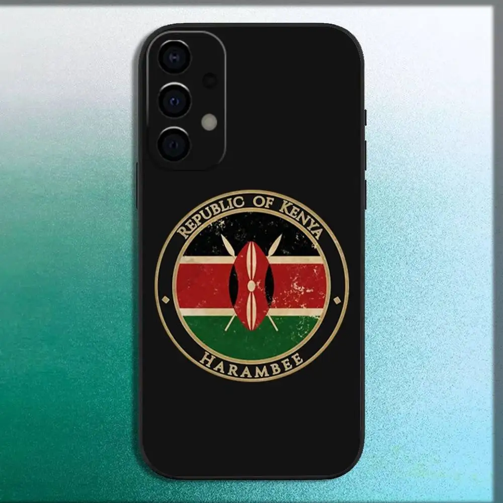 حافظة هاتف بعلم K-Kenya لهاتف سامسونج جالاكسي A12,13,A30,31,32,20,A22,A40,41,52,A71,73,Note20 غلاف أسود ناعم