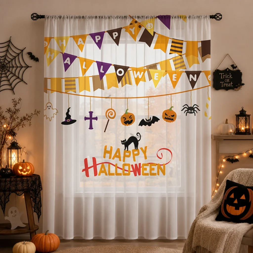 Halloween Festival Sheer Curtain, Good Quality Light Reducing Privacy Voile For Living/Bedroom/Kids Room,Halloween Festival Gift - view 2