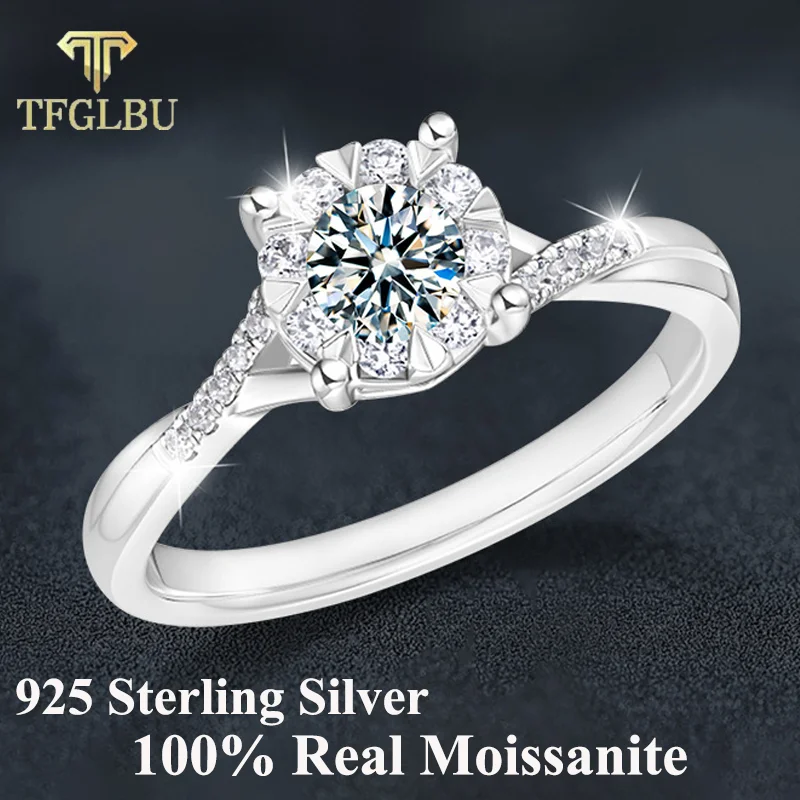 

TFGLBU GRA Certified Four Claw Snowflake Moissanite Engagement Ring for Women Real 925 Sterling Silver Wedding Fine Jewelry Gift