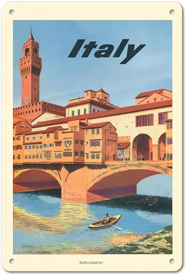 Pacifica Island Art Italy Florence Firenze - Vintage Travel Poster by Frank Lacano c.1950s - 8 x 12 inch Vintage Metal Tin  sign
