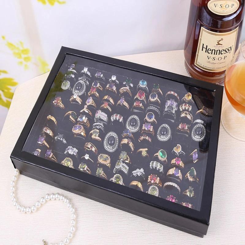 Velvet 100 Slots Ring Earrings Display Box Showcase Storage Case Holder Tray Jewelry Organizer Boxes With Lid For Birthday Gift