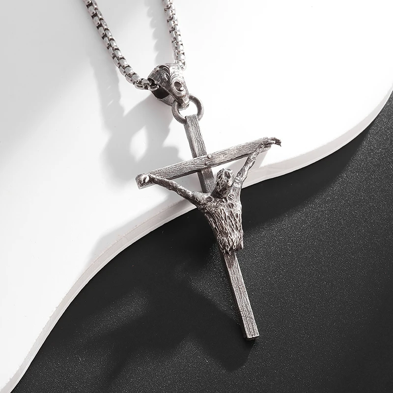Vintage Classic Christian Jesus Cross Pendant Necklace for Men and Women Religious Catholic Prayer Amulet Jewelry