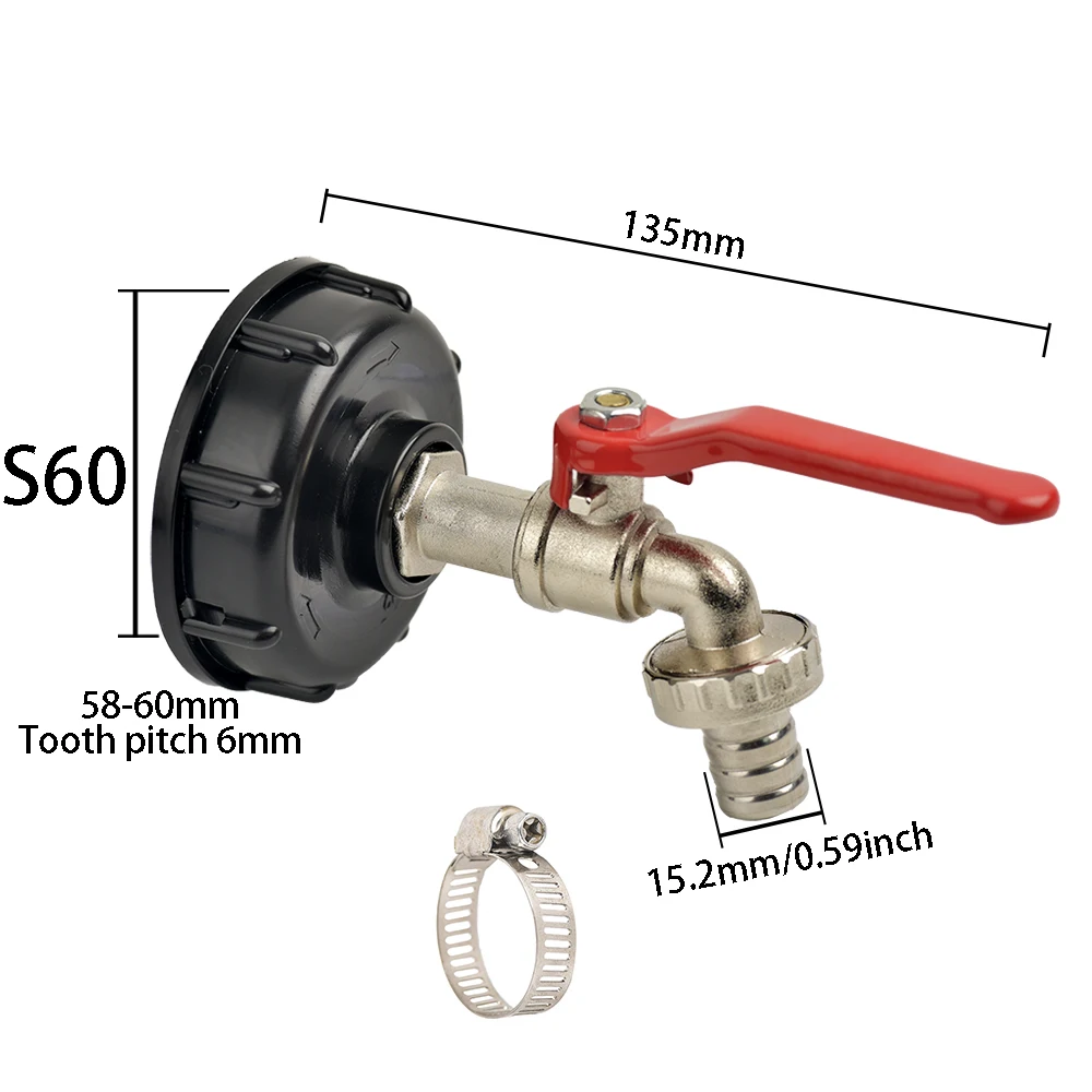 IBC Tank Tap Adapter S60 * 6 Grove Draad naar Messing/Legering 16mm Quick Connect Vervanging Klep Tuin thuis Klep Fitting Kraan