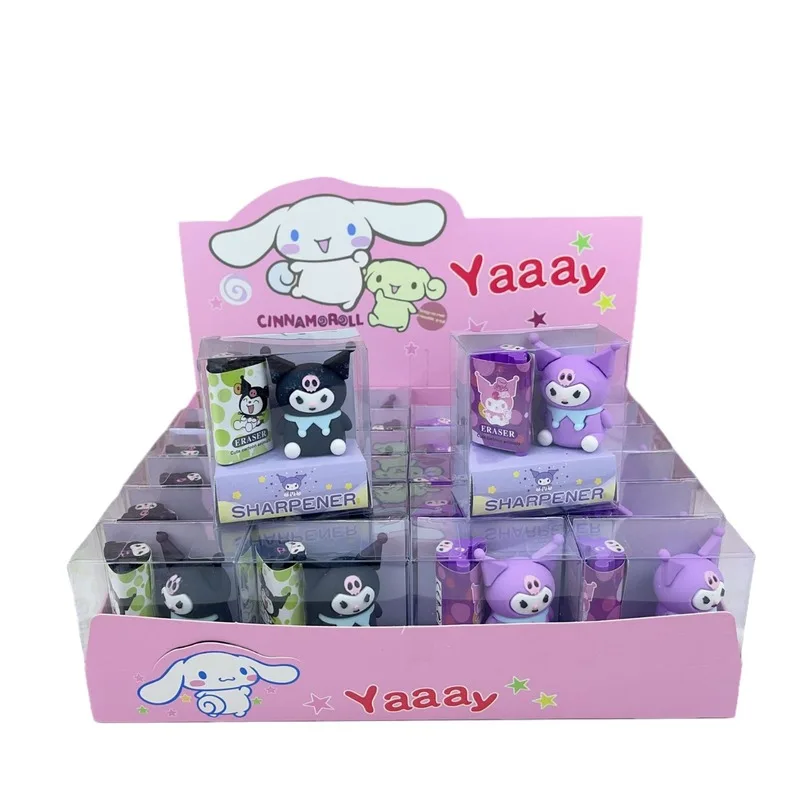 24pcs Sanrio Eraser Pencil Sharpeners Kuromi My Melody Silica Gel Sharpener Student Stationery Kids School Supplies Wholesale