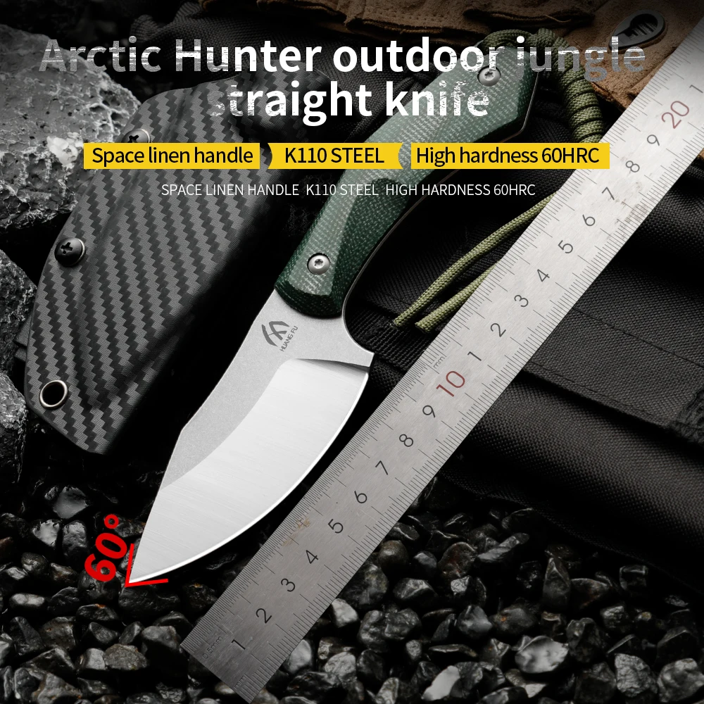 Wilderness Husband Linen Handle Integrated Outdoor Knife Wilderness Survival Knife K110 Steel High Hardness Outdoor Mountaineeri