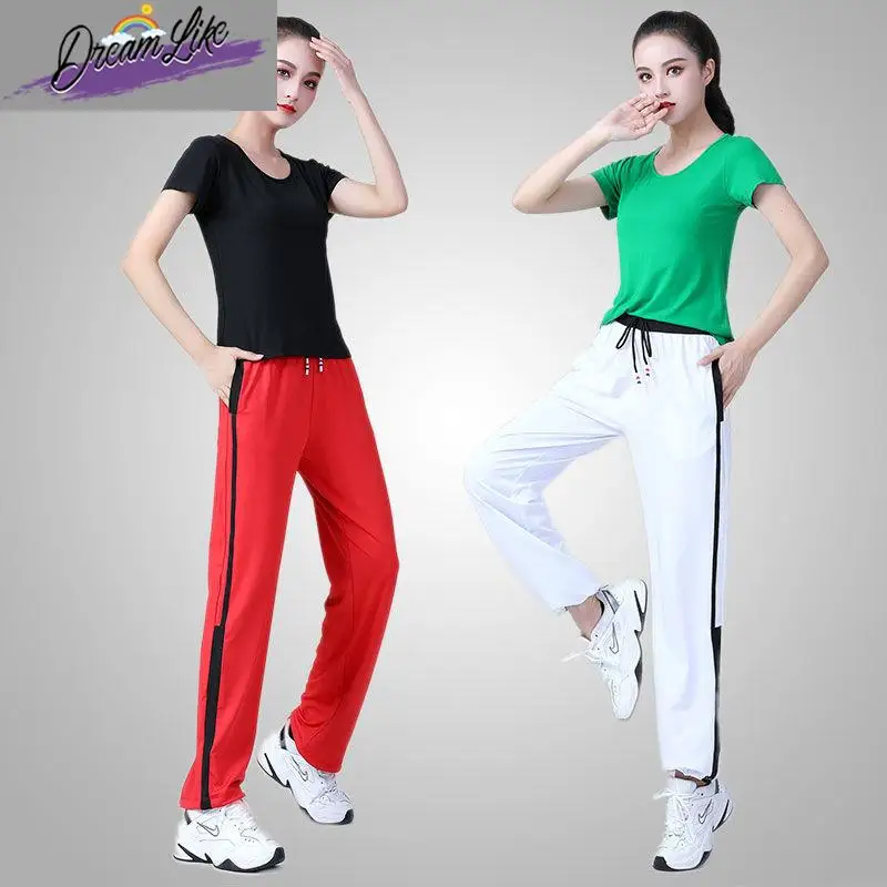 

Новый женский комплект для фитнеса и танцев: топ и брюки из хлопка и ацетатного волокна для спортивных выступлений