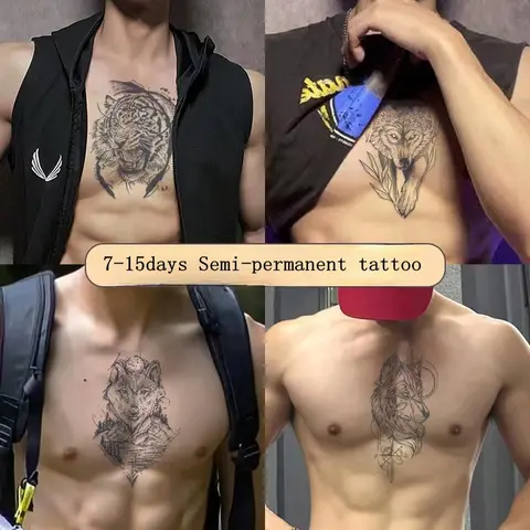 4 pezzi tigre lupo impermeabile succo di erbe adesivi tatuaggio temporaneo semi-permanente fresco uomo donna mezzo braccio tatuaggio finto arte petto