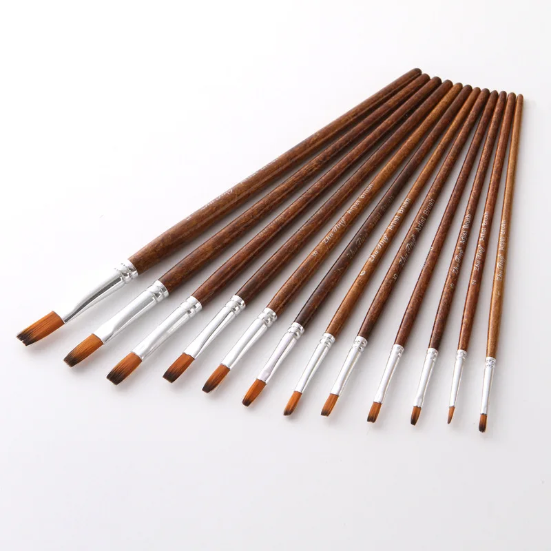 12 Pcs/Set Retro Wooden Nylon Hair Brush Pen DIY Watercolor Oil Acrylic Painting Brushes Art Drawing Tool Supplies