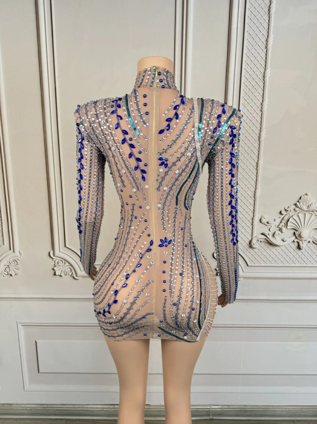 Jiguang Sparkly Rhinestones Ultra Short Dress Sexy Club Party Prom Celebrate Birthday Evening Dress Singer Show Photo Shoot Wear