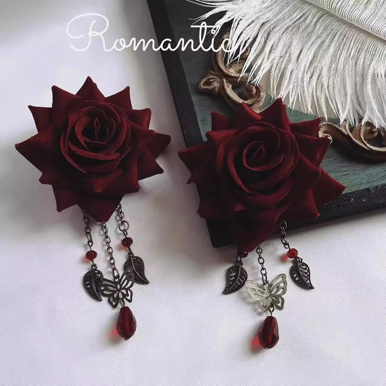 Original Lolita Subkultur Brosche JK Hot Girl Halloween Temperament Schmetterling Ohrringe Rose Blume Dark Gothic Rose Haarspange