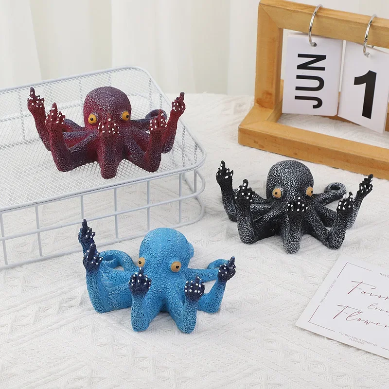 

Hot-selling resin vertical middle finger octopus, octopus handicrafts simulation sculpture luminous octopus 3d ornament