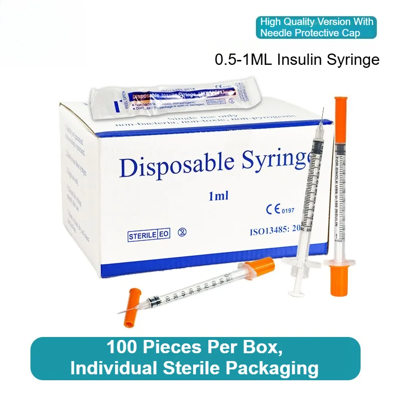 100PCS Disposable Health Care Syringe Fixed Attached Needle EO Sterile Individual Sealed Pack Clear Graduated Scale Single User