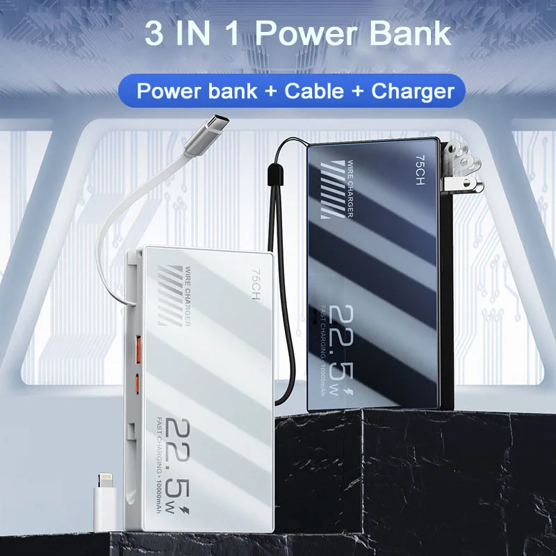 

10000mAh Power Bank with Wall Plug 22.5W Fast Charging 3C Certified Portable Charger for iPhone Samsung Xiaomi External Battery
