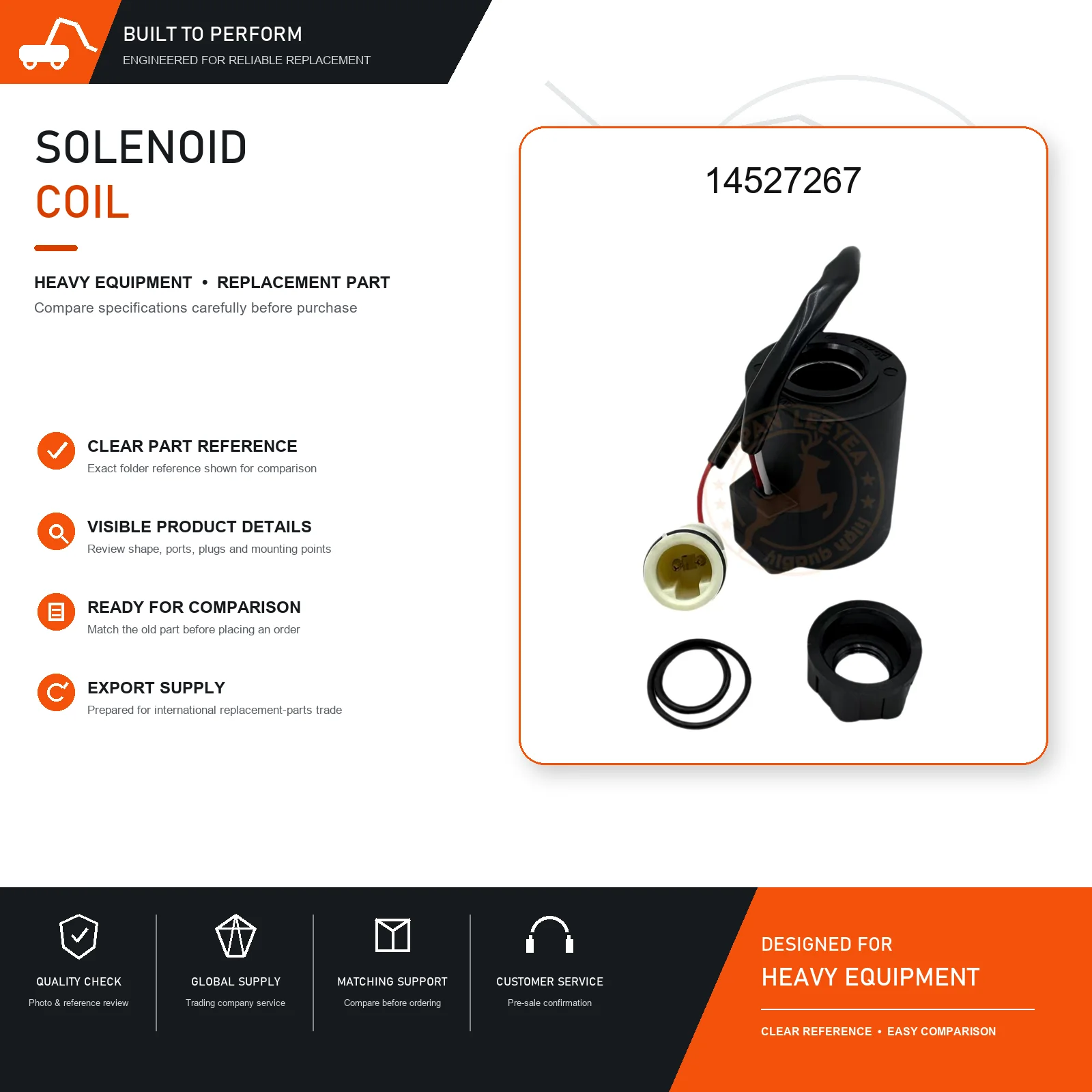 Solenoid Valve Coil 14527267 24V 21mm Bore for EC140B EC210B EC240B EC360B Excavator Hydraulic Control Replacement